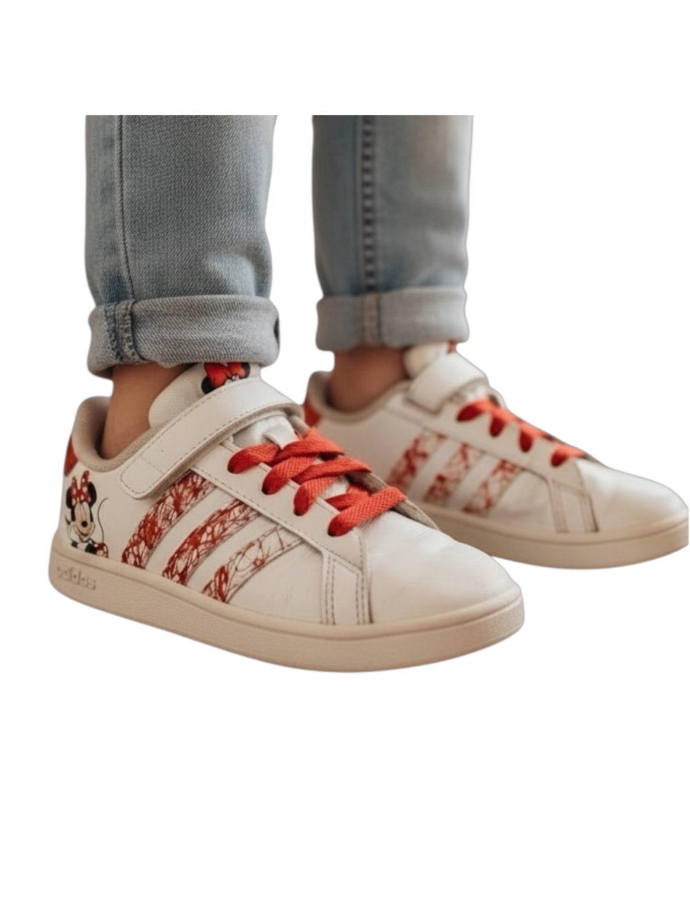 Adidas Disney Minnie Mouse Grand Court Sneakers Kids Size 2 White Red